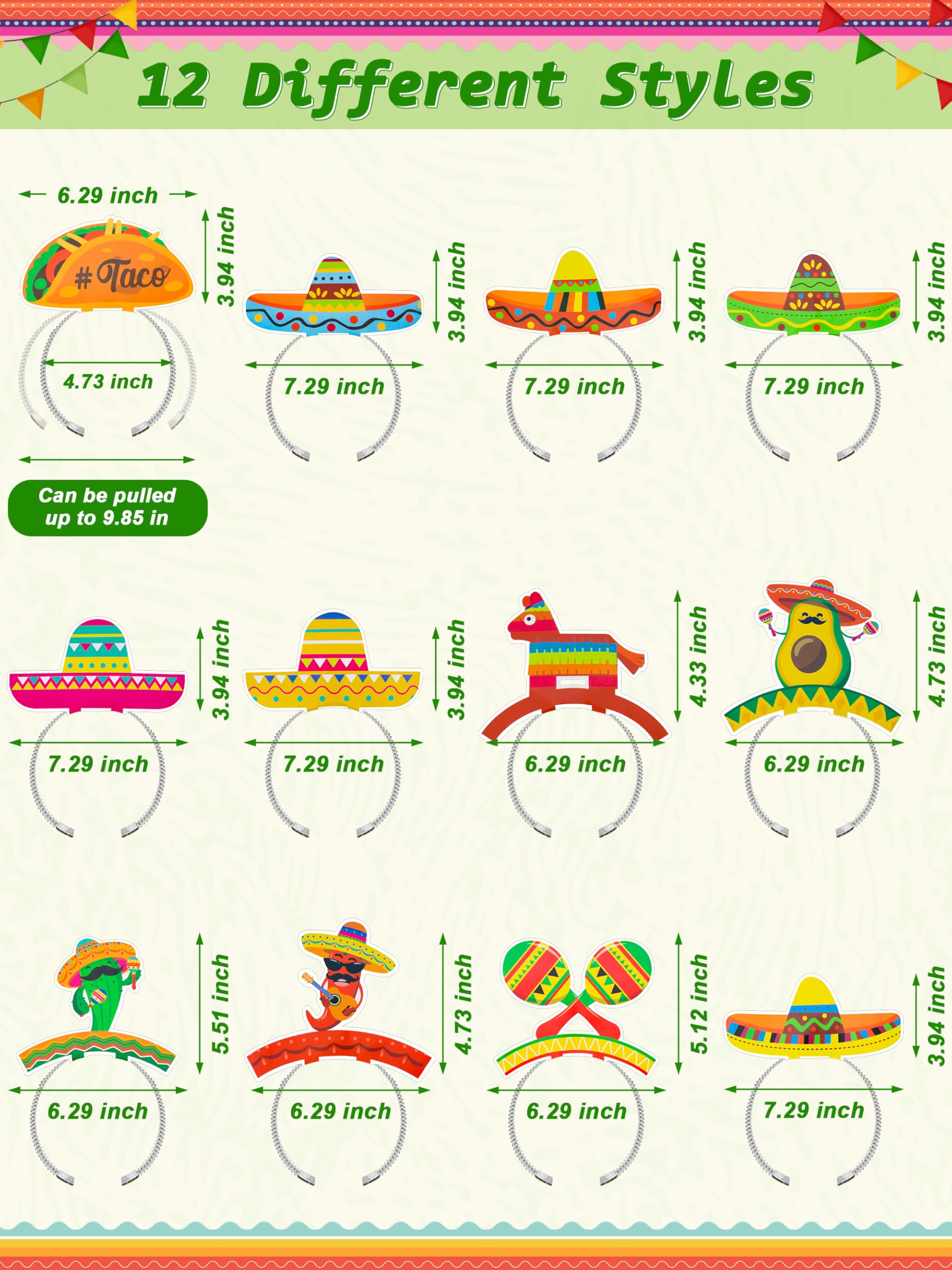 Fiesta headbands with Mexican theme designs