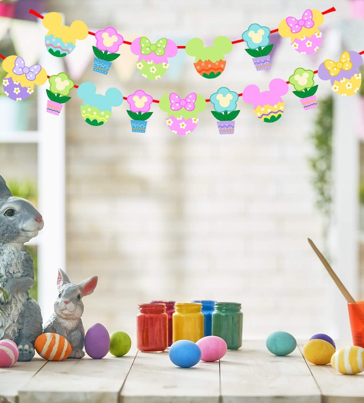 Adjustable Easter banner with movable flags for decor