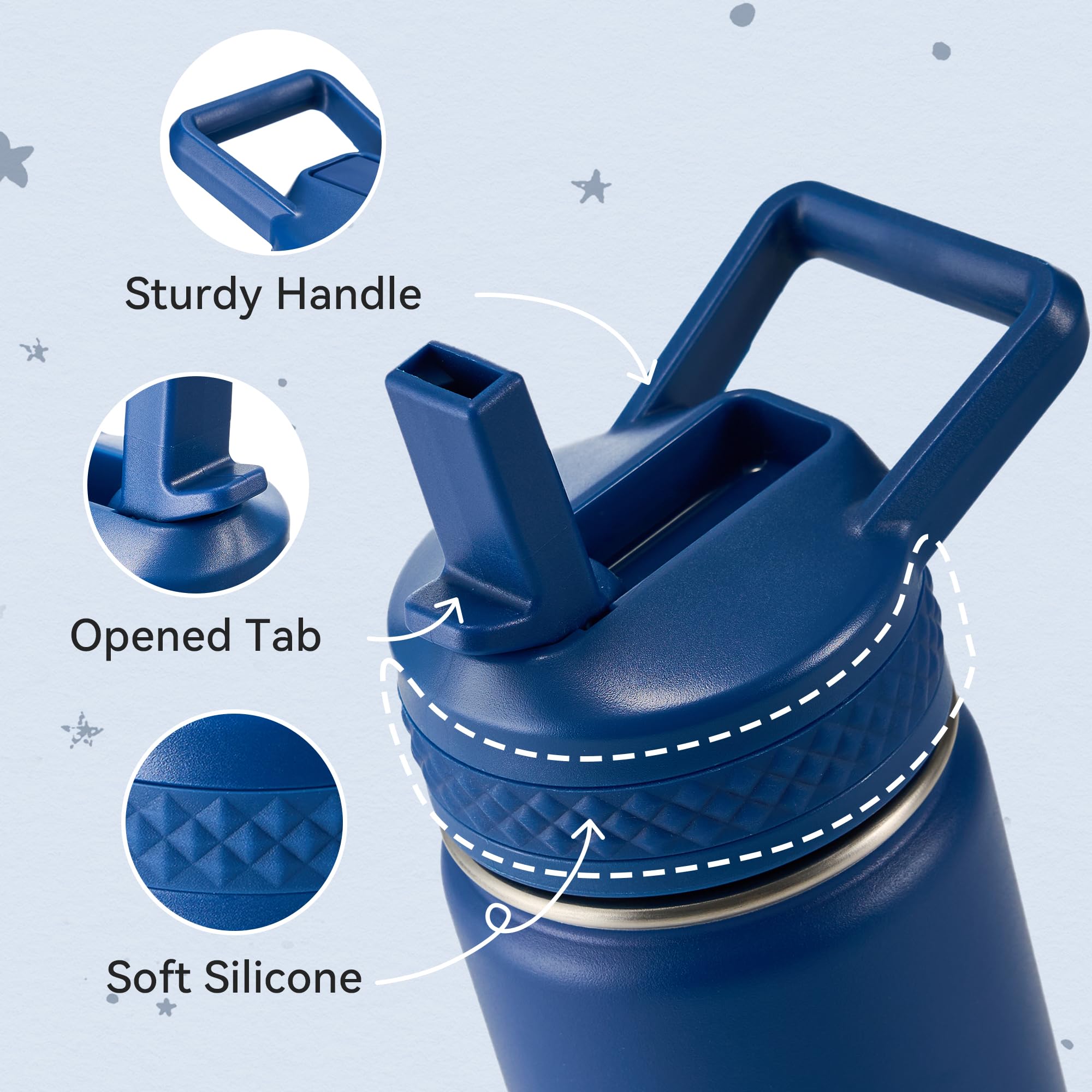 Insulated stainless steel kid water bottle with straw lid