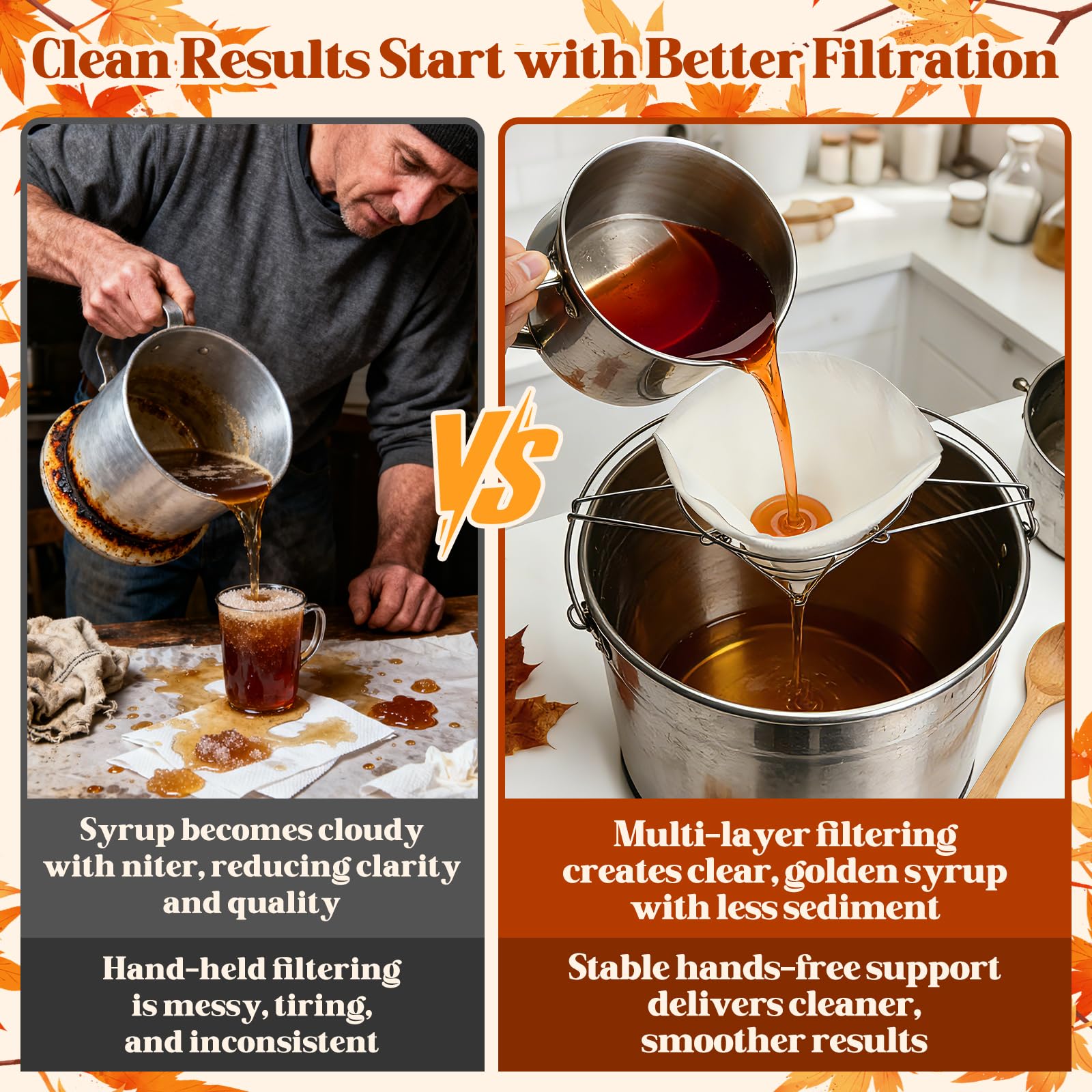Backyard maple sugaring setup with filter kit