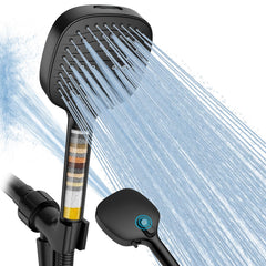 Handheld filtered shower head with high pressure performance