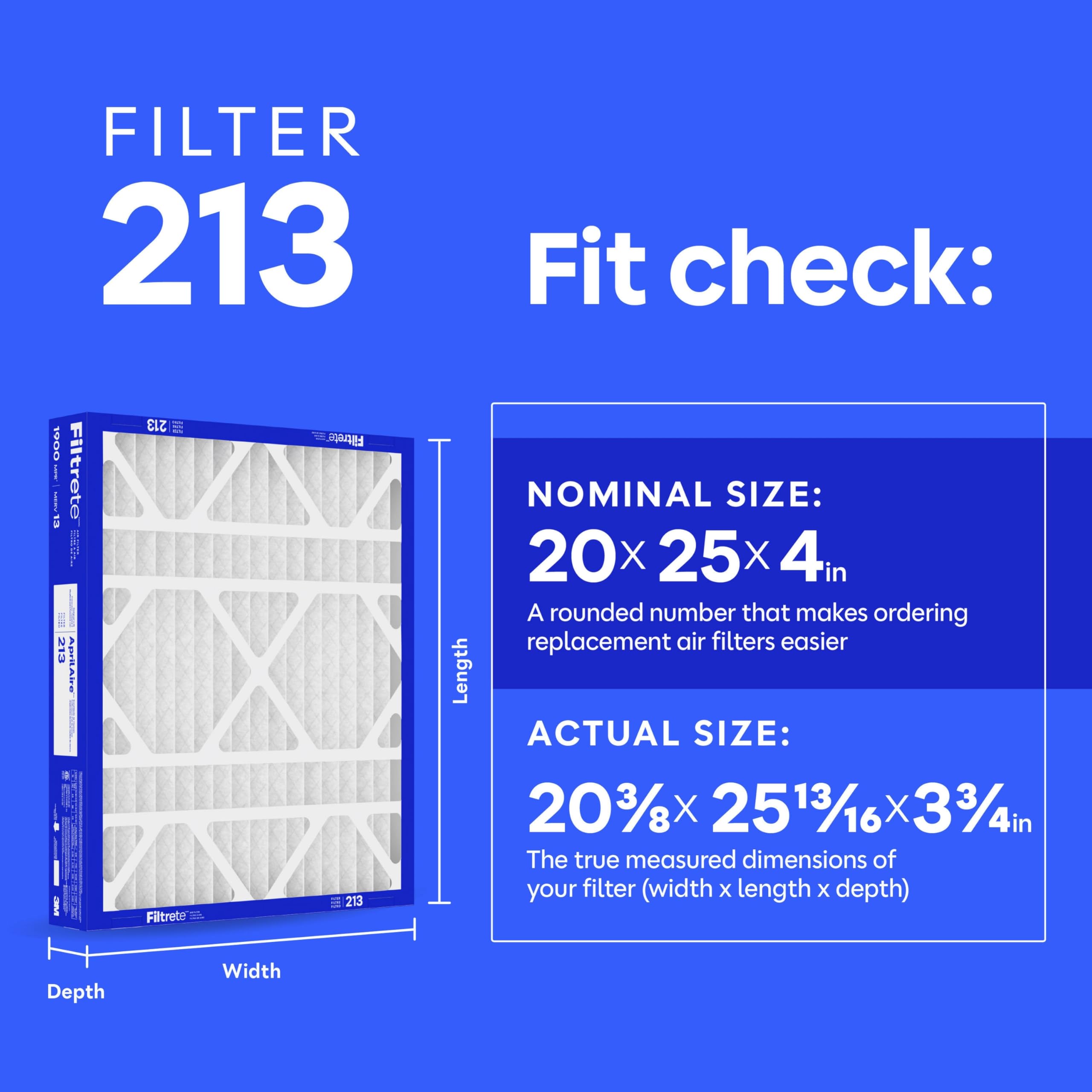 Nominal size 20 x 25 x 4 inch Filtrete replacement filter