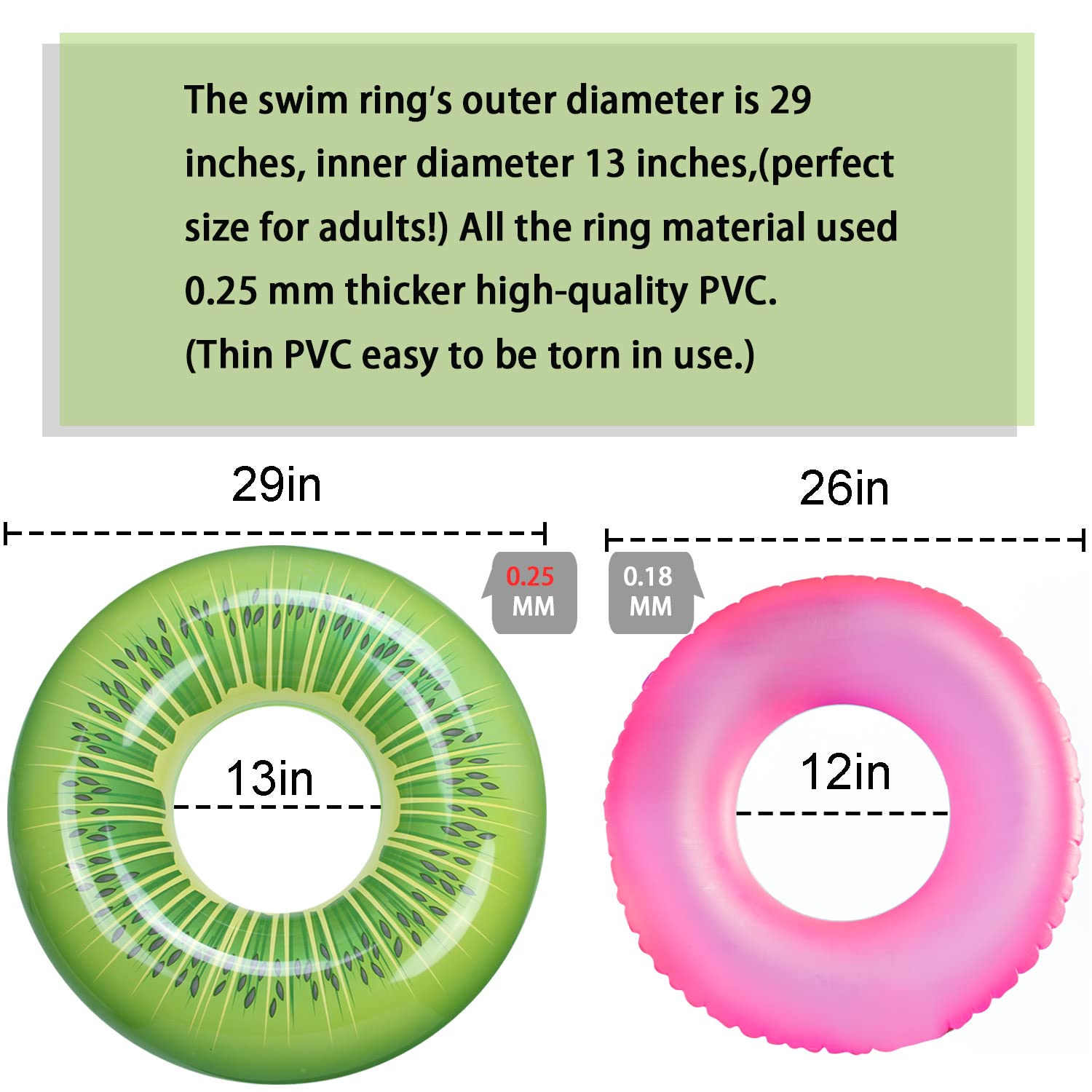 FindUWill inflatable pool rings 13 inch inner size with thick PVC