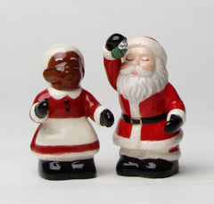 Fine Ceramic Christmas Holidays Mr and Mrs Santa shakers