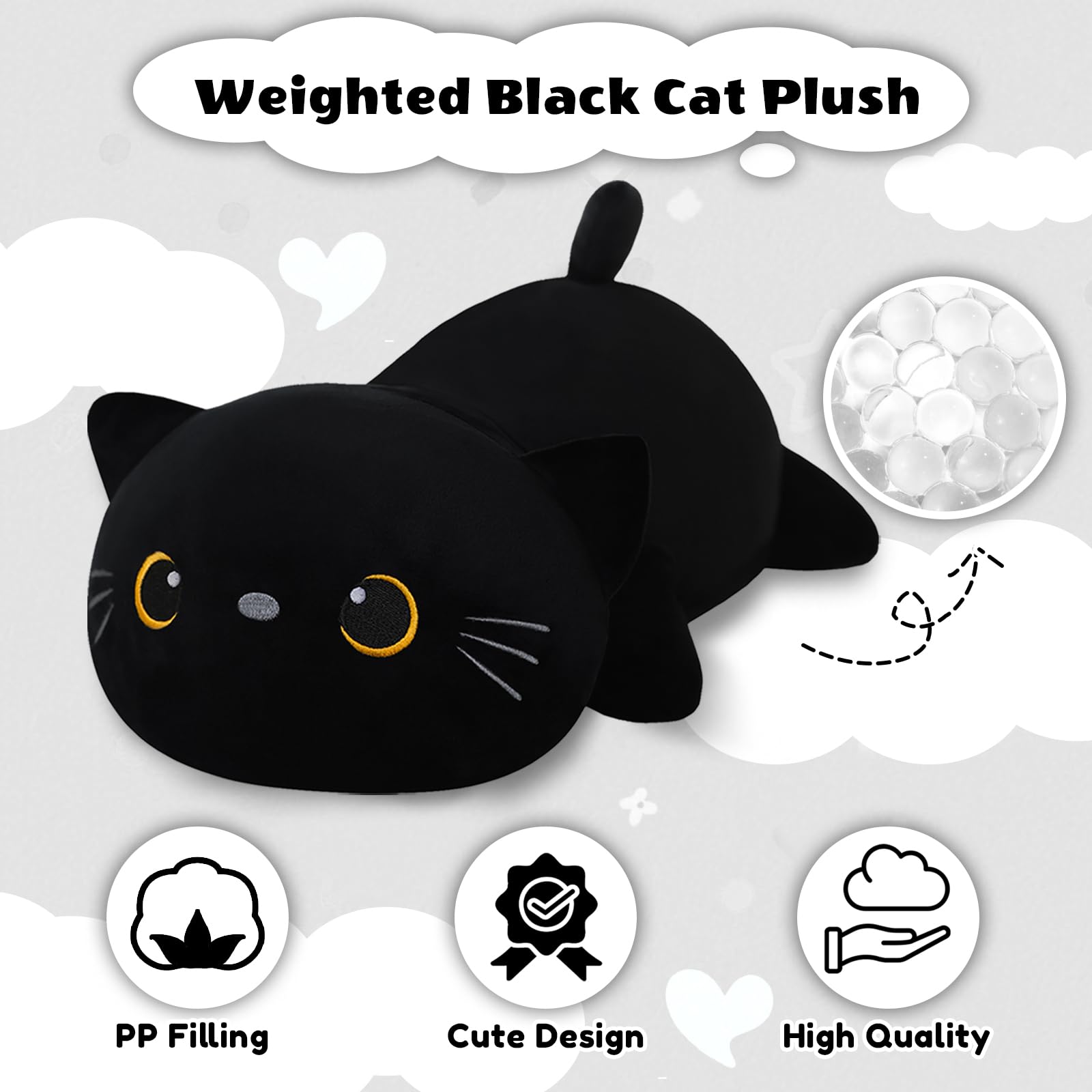Finebee weighted black cat plush 13 8 inch size image