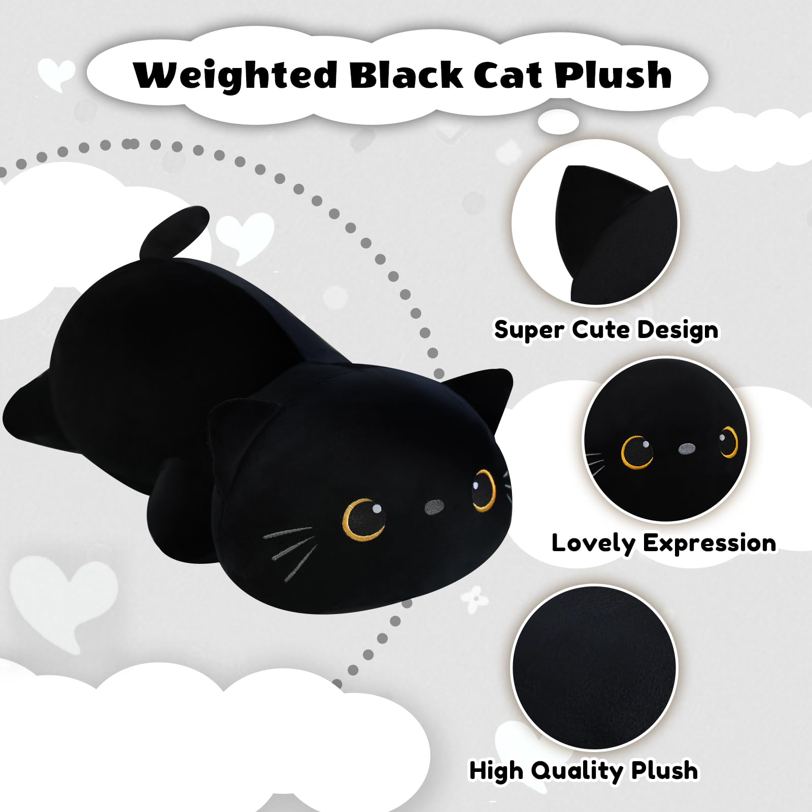 Finebee weighted black cat plush 9 8 inch size image