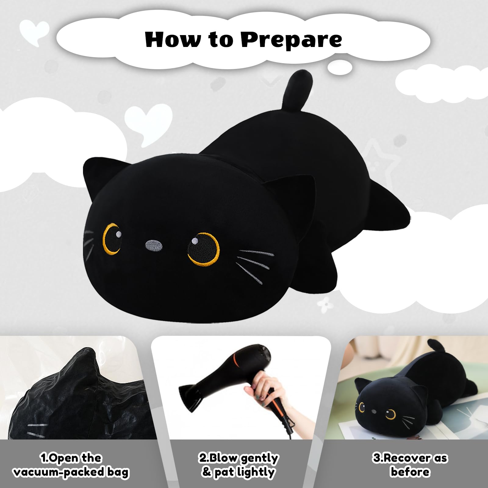 Finebee weighted black cat stuffed animals 25 cm image
