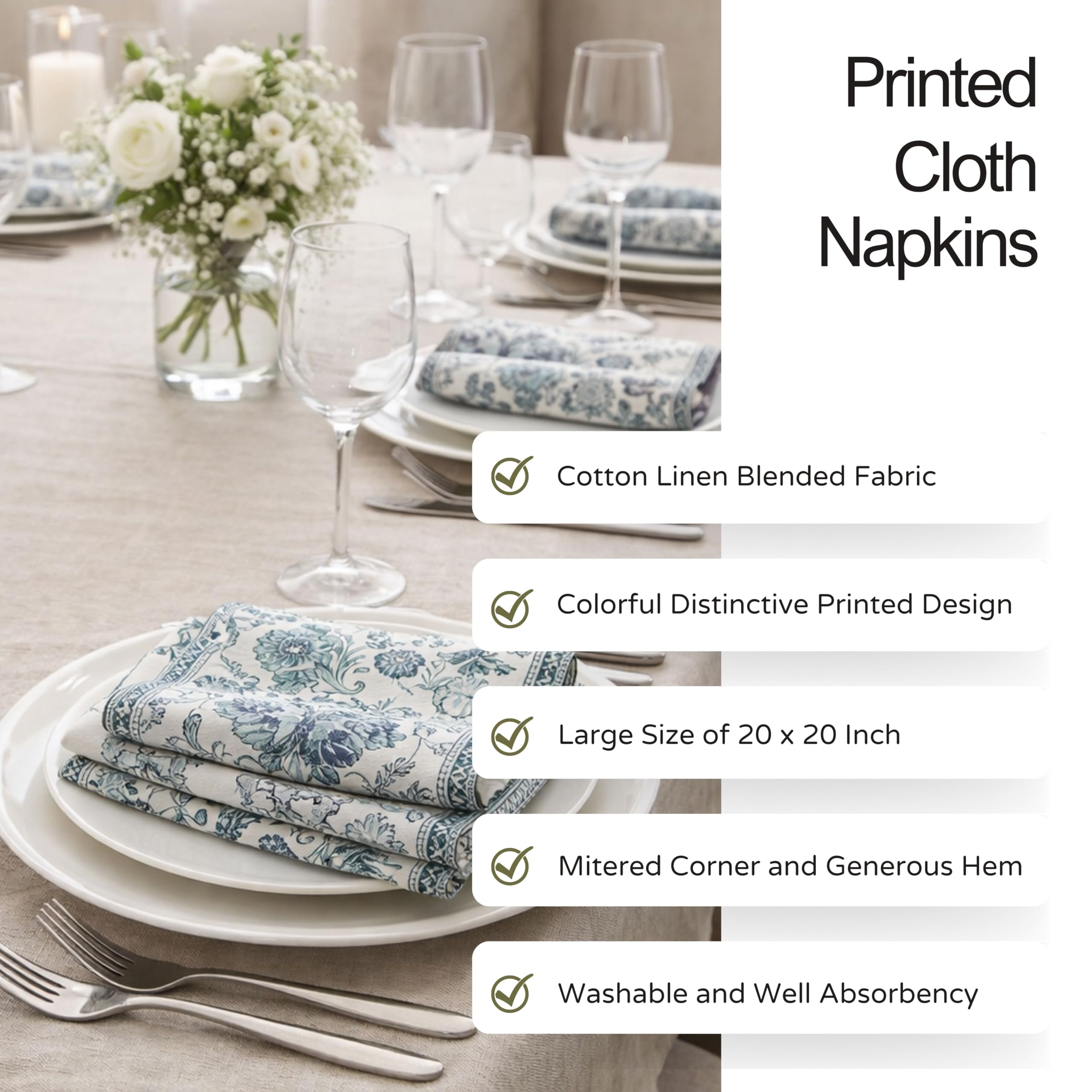 Napkins feature floral mandala ikat and damask patterns