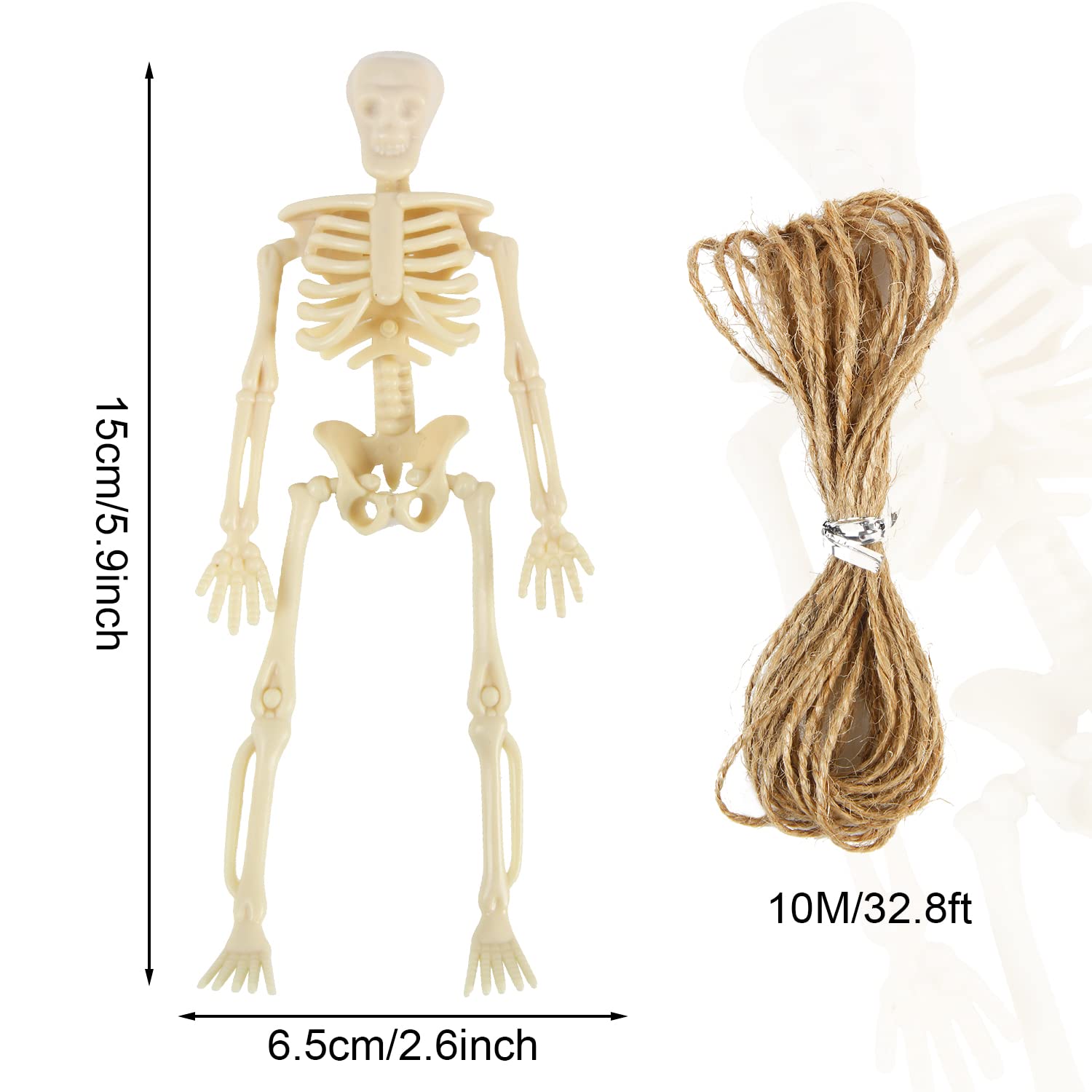 FINGOOO 12Pcs skeletons 5.9 inch with 10 meters of jute rope