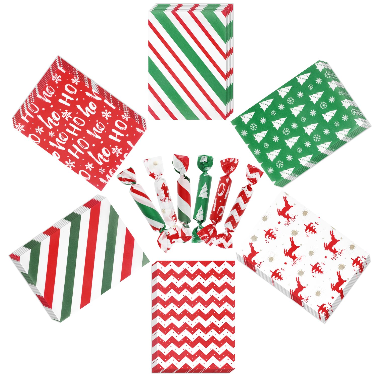 FINGOOO Christmas Candy Wrappers 300 pieces six styles packaging