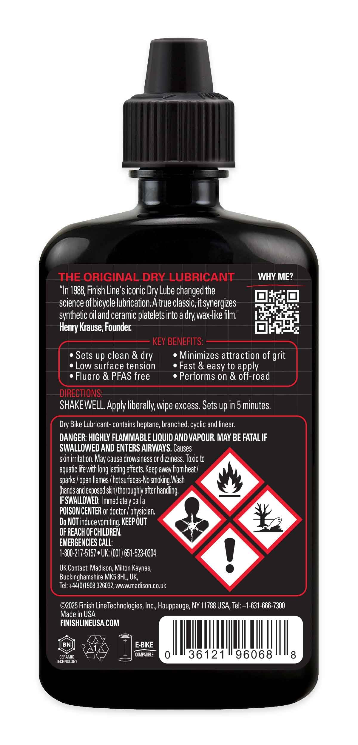 Finish Line dry chain lubricant product on bike component