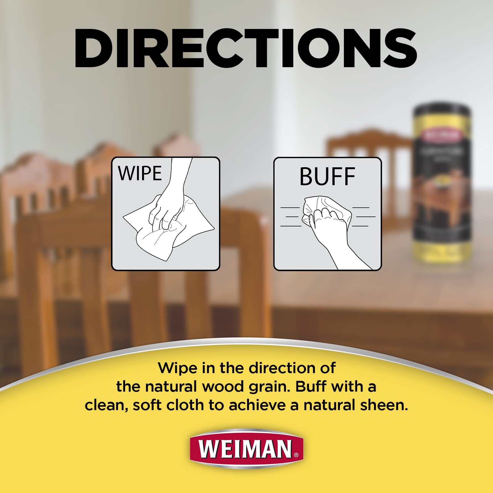 Finished wood surfaces like tables chairs cabinets and baseboards being wiped