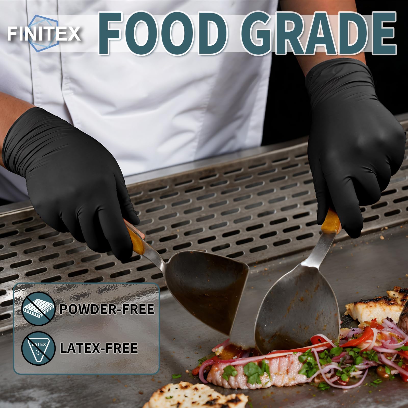 Durable nitrile disposable gloves by FINITEX for grip