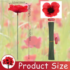 150 red poppy artificial flowers and 6 inch branches for DIY arrangements