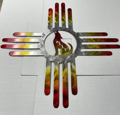 Zia with Howling Coyote design metal wall decor 20 by 20 inches
