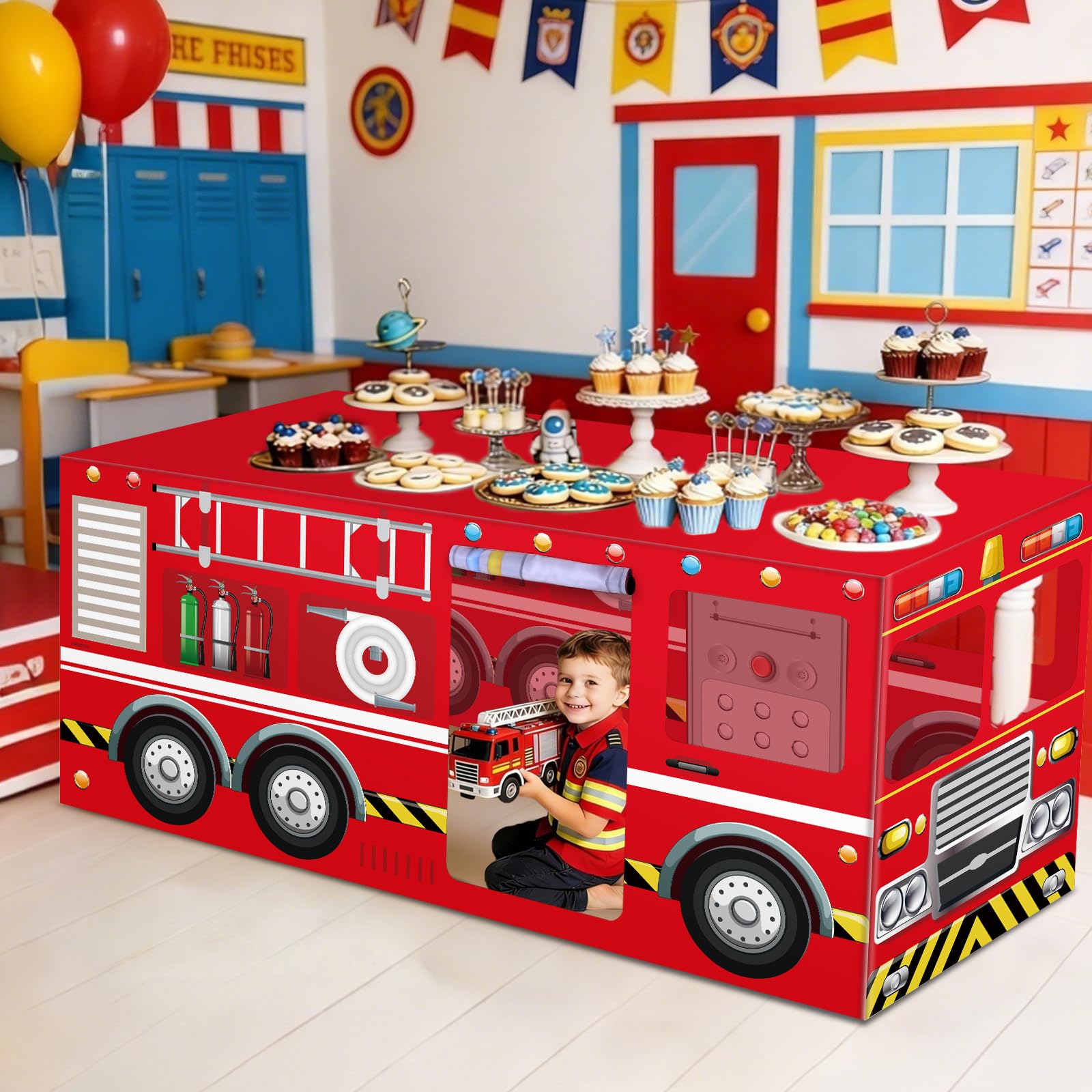 polyester firetruck tablecloth colorfast washable