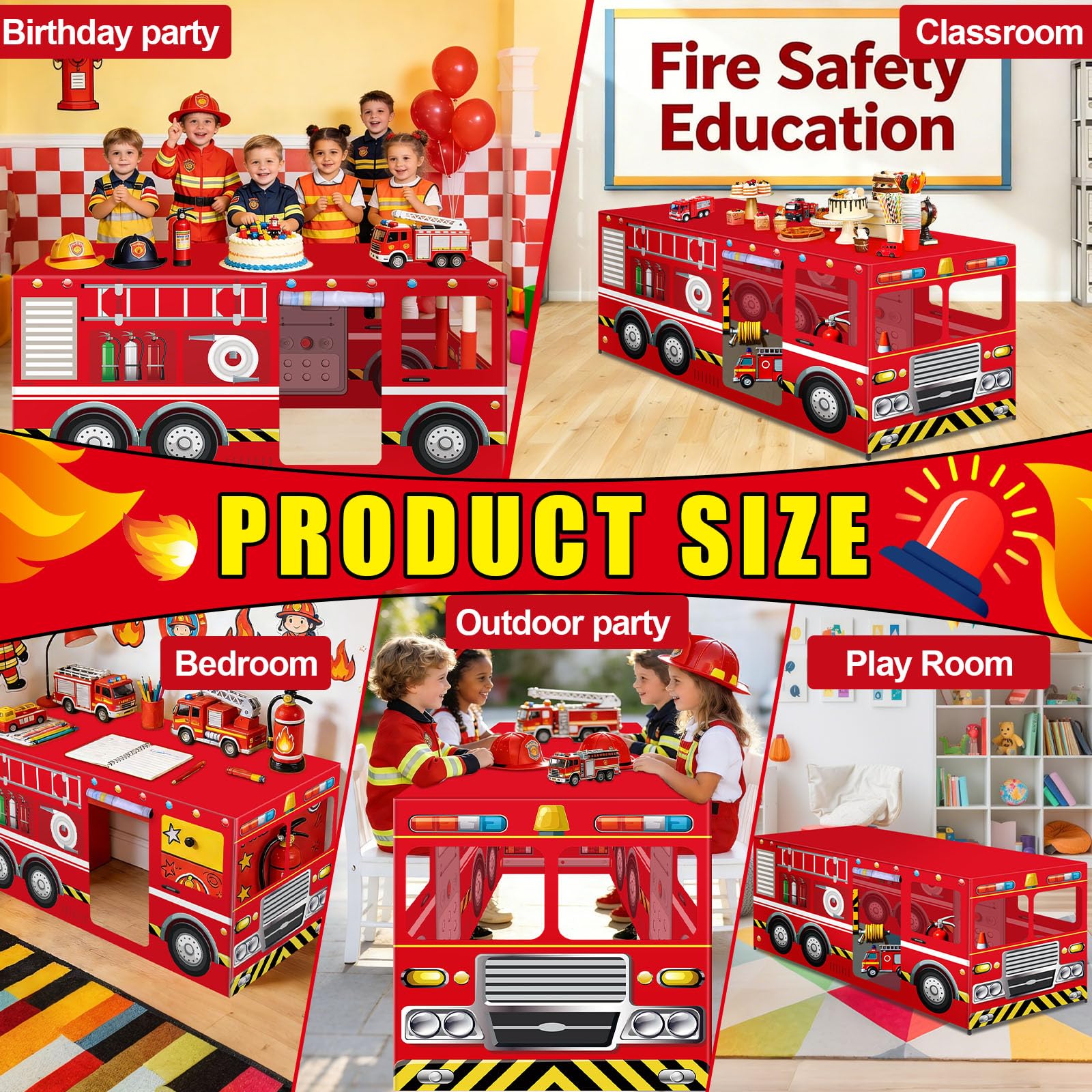 cut-out windows and hook and loop panels on firetruck tent