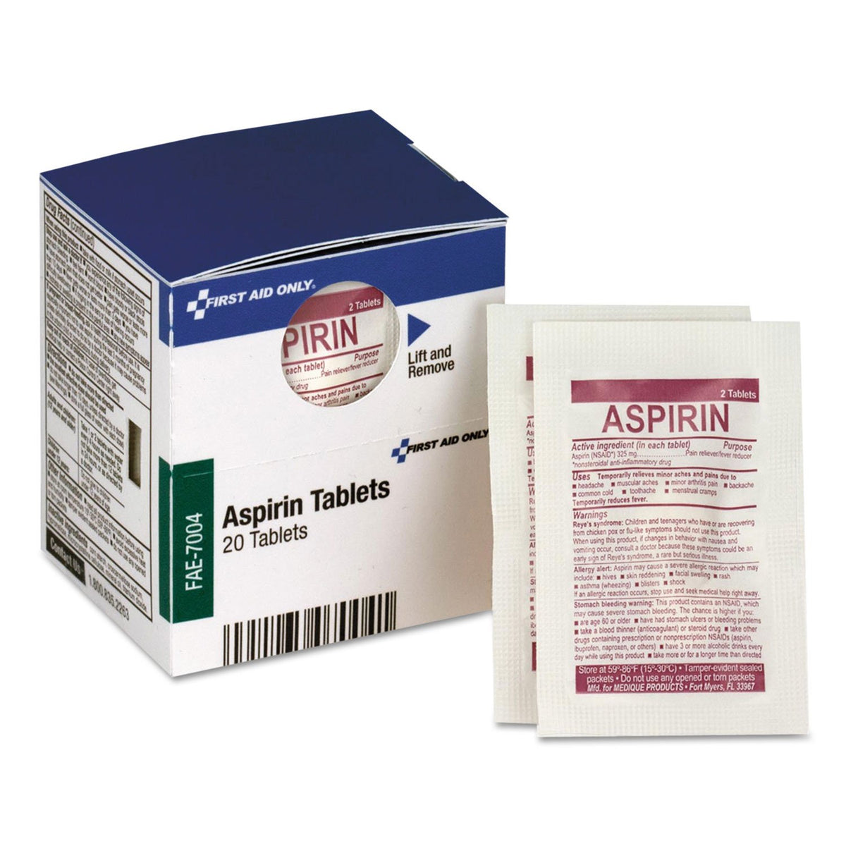 First Aid Only SmartCompliance Aspirin Refill packaging 2/Packet 10 Packets/Box