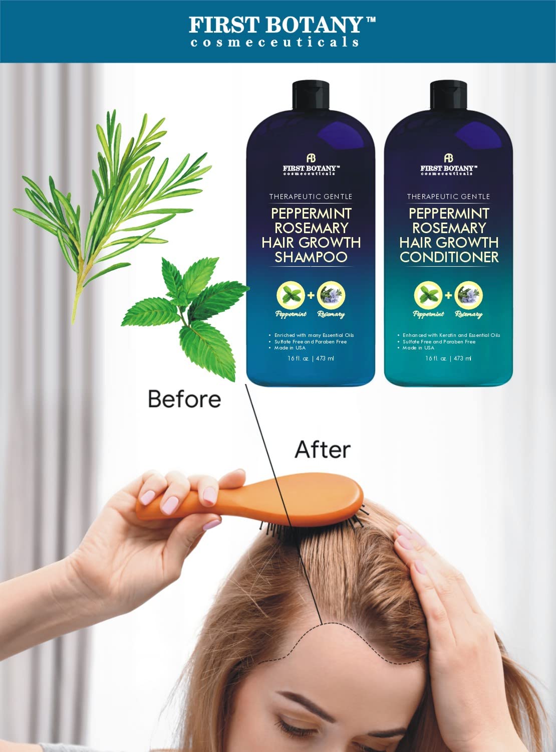 First Botany peppermint rosemary hair regrowth set packaging label