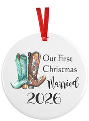 First Christmas as Mr and Mrs 2026 ornament close up