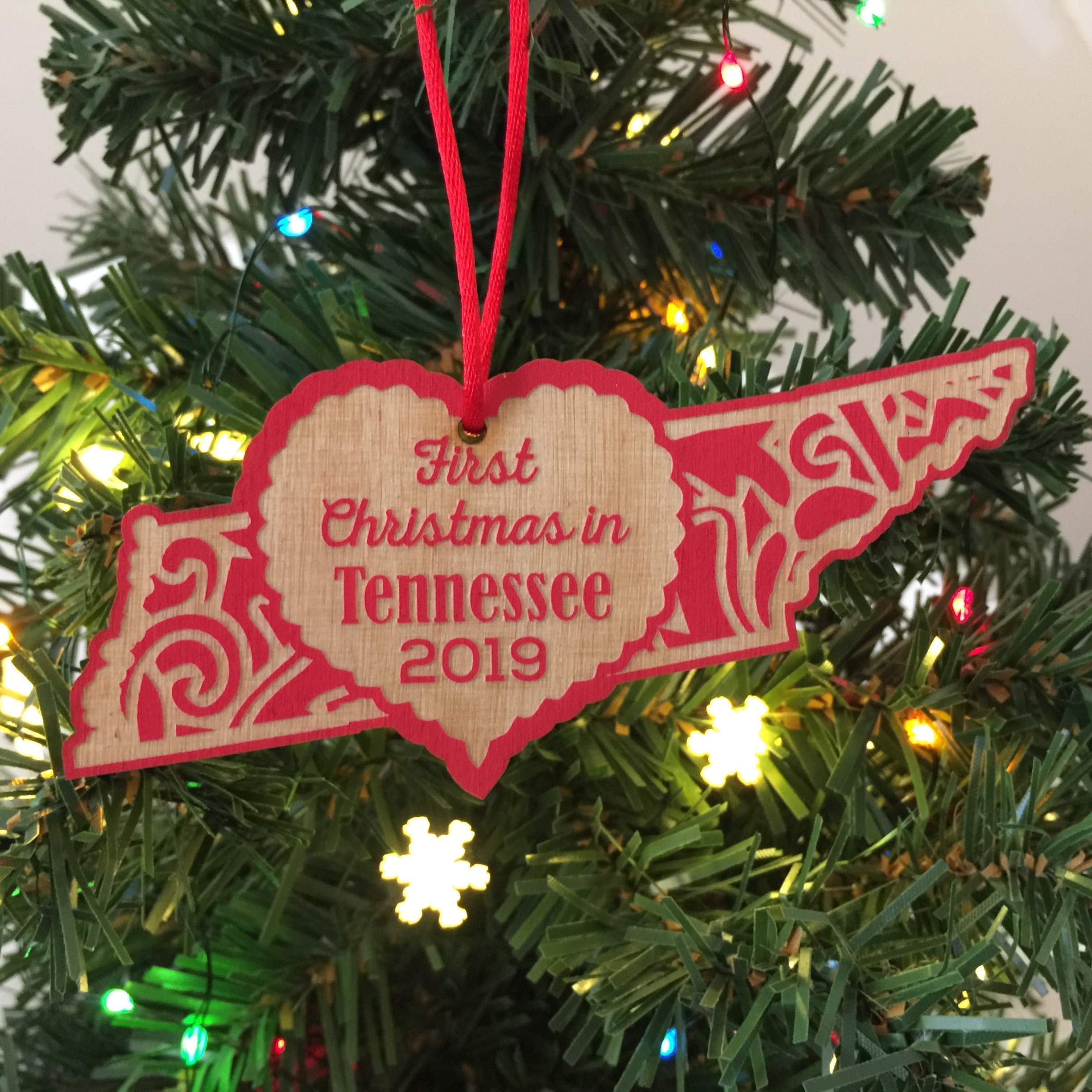 First Christmas in Tennessee 2025 Christmas Ornament red satin rope organza gift bag