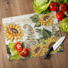 FIRST DAWN glass serving board sunflowers 12x15