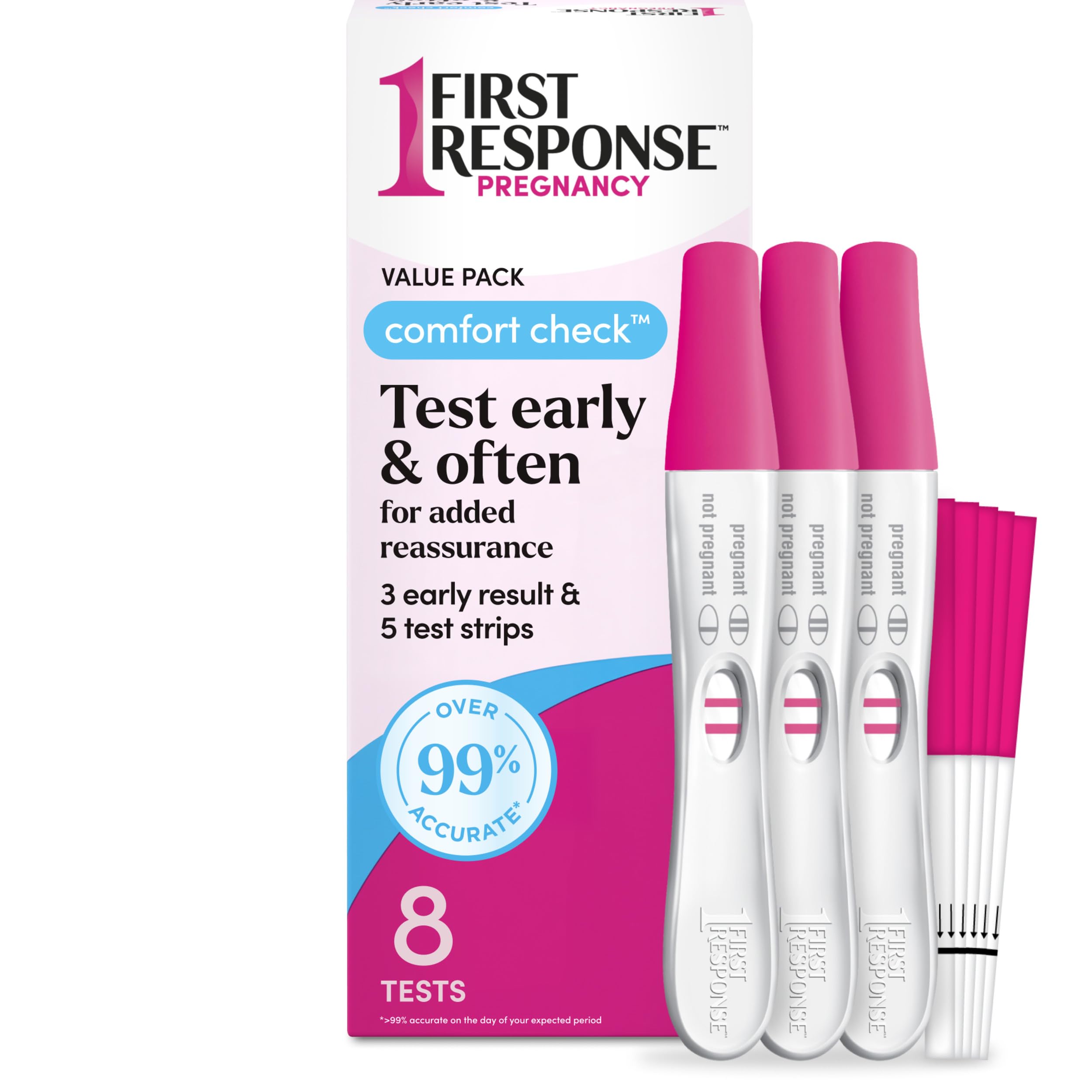 First Response Comfort Check 8 Count pink white box