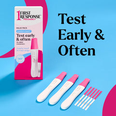 Five FIRST RESPONSE pregnancy test strips included