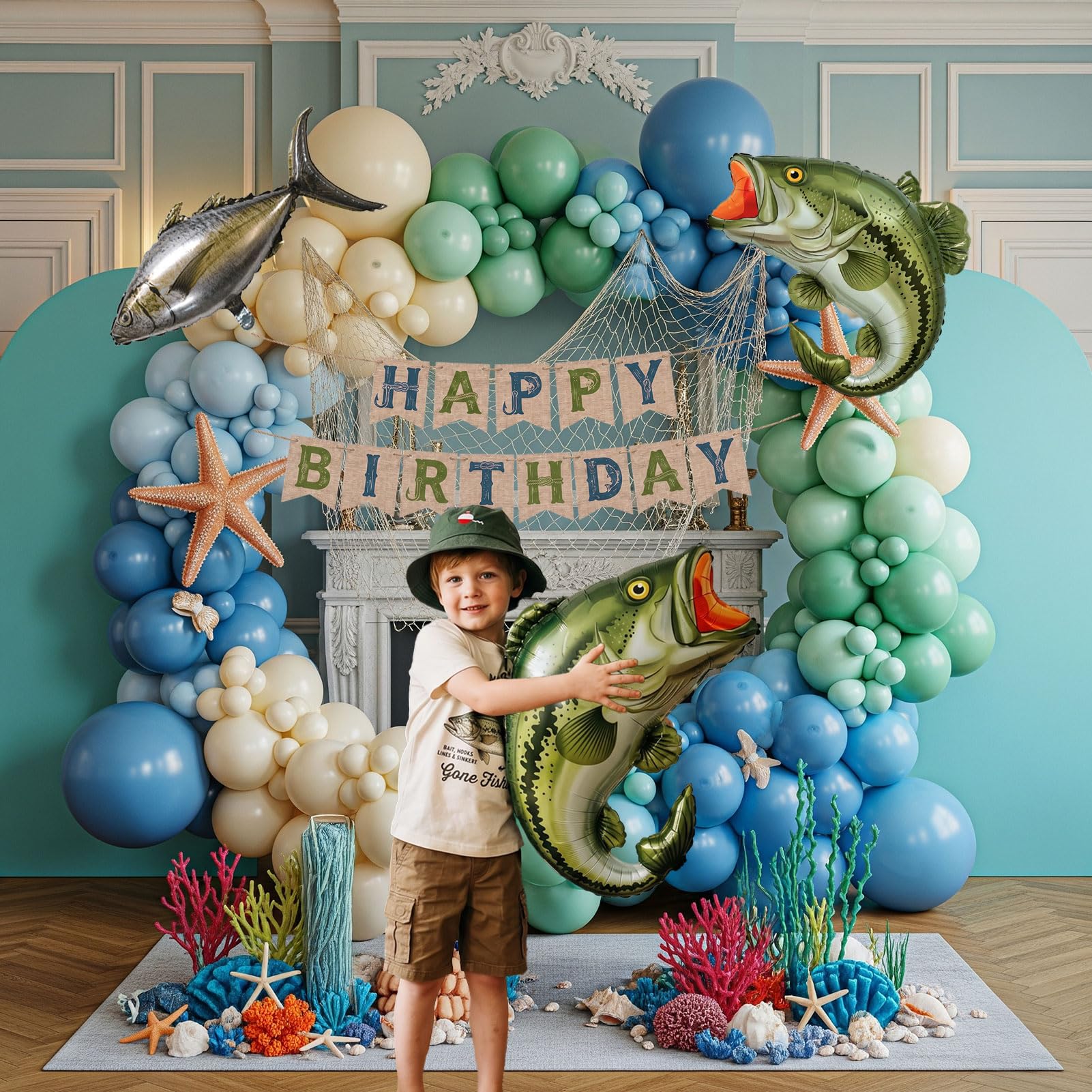 Outdoor fishing party decor arrangement