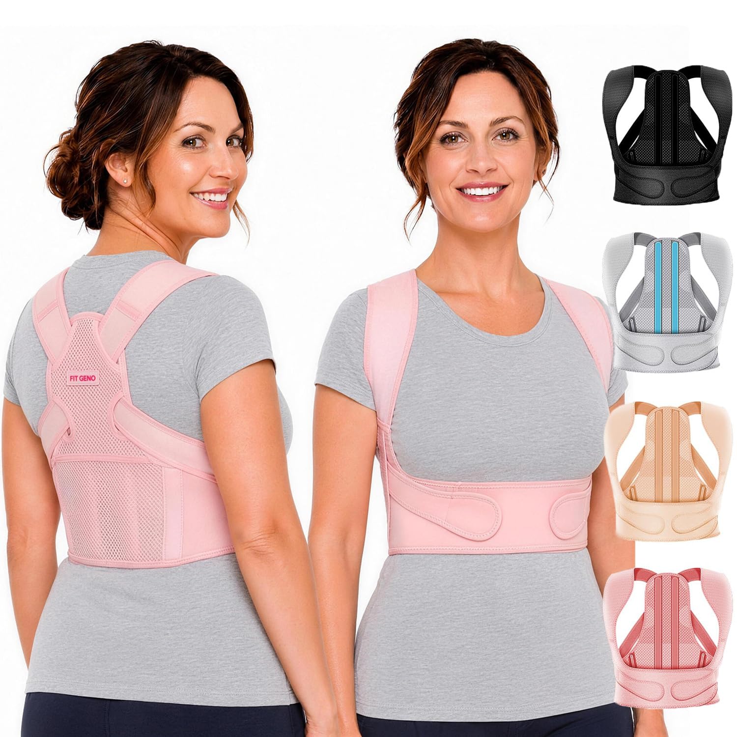 Fit Geno posture corrector for women lite front/back view as product attribute
