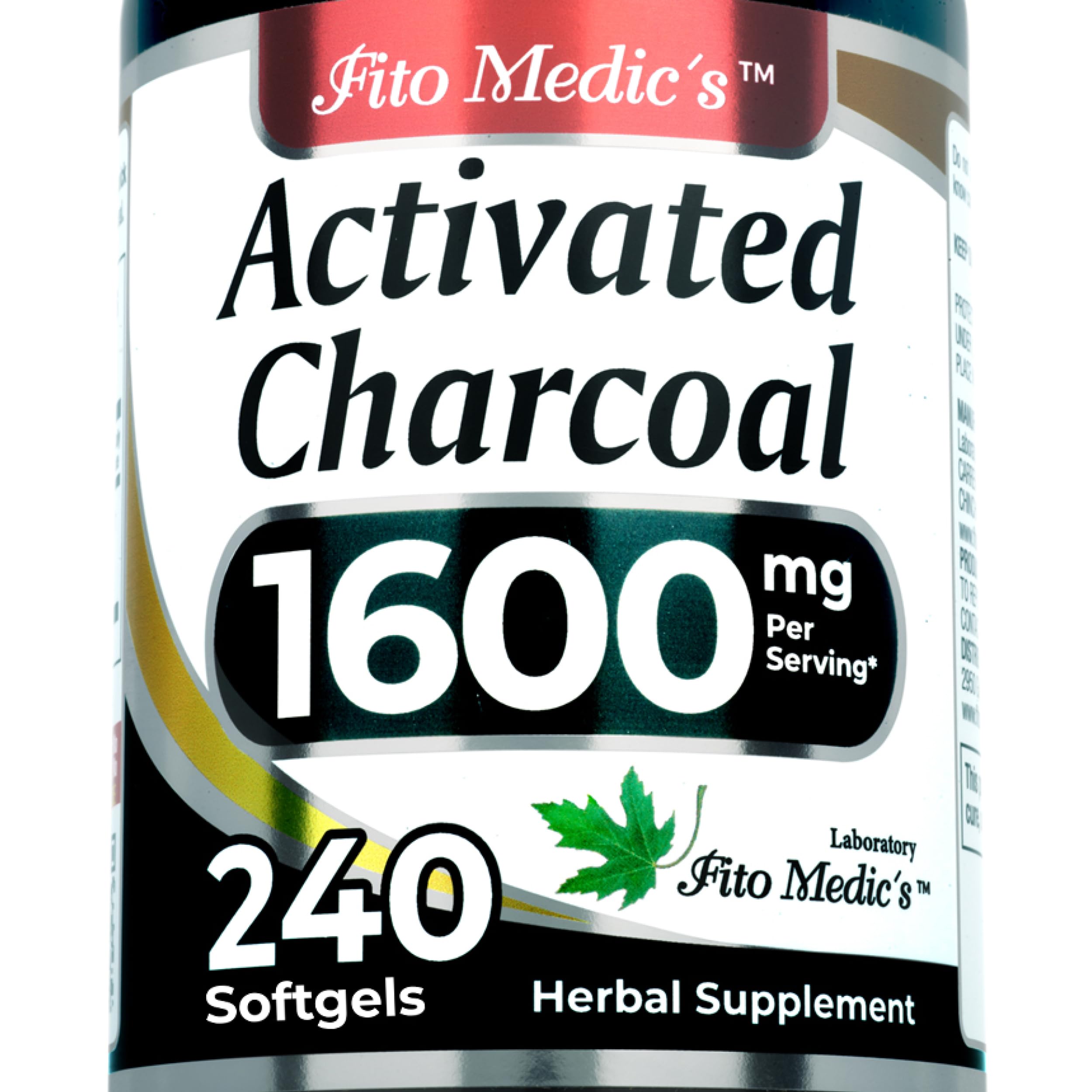 Bottle of FITO MEDIC'S Lab Activated Charcoal softgel with 240 count