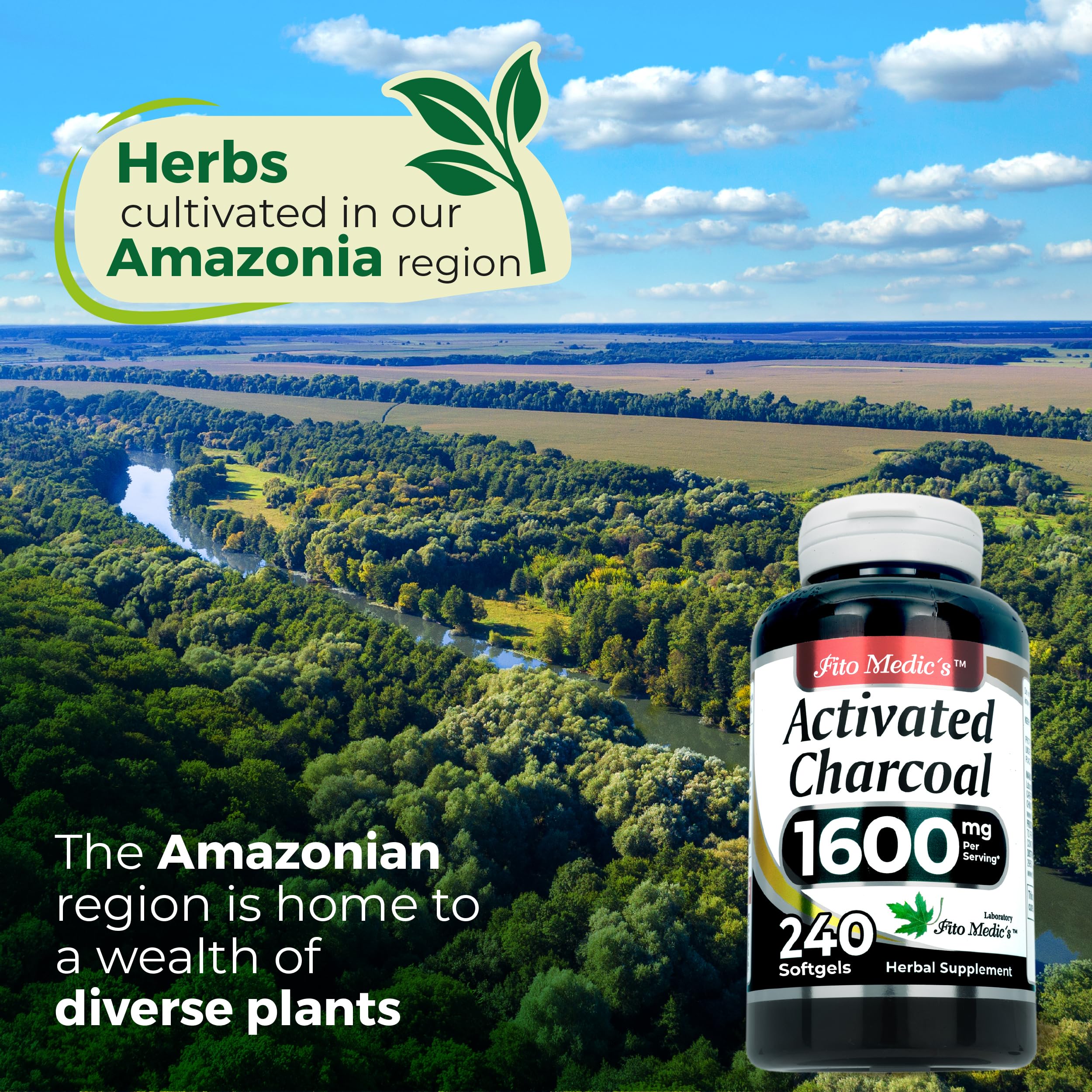 Front label of FITO MEDIC'S Lab Activated Charcoal dietary supplement
