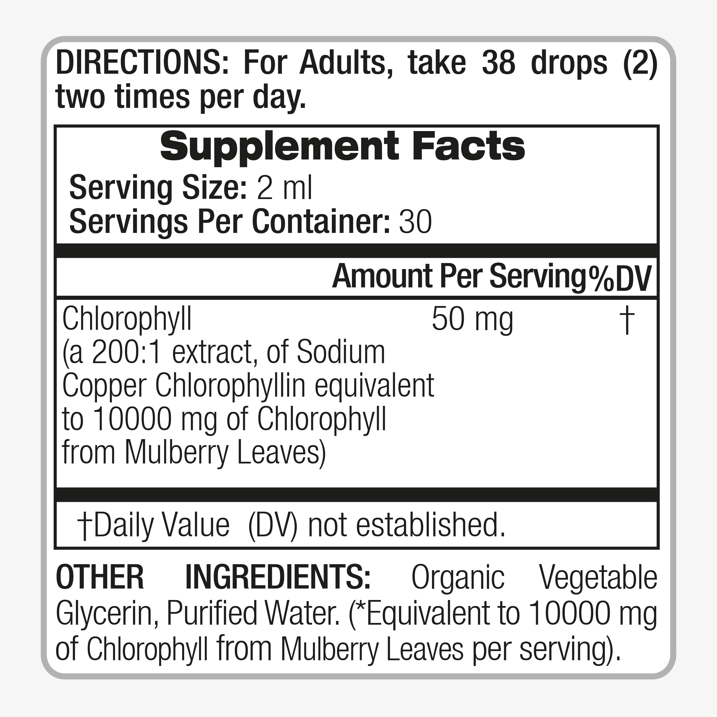 Chlorophyll liquid drops compatible with beverages