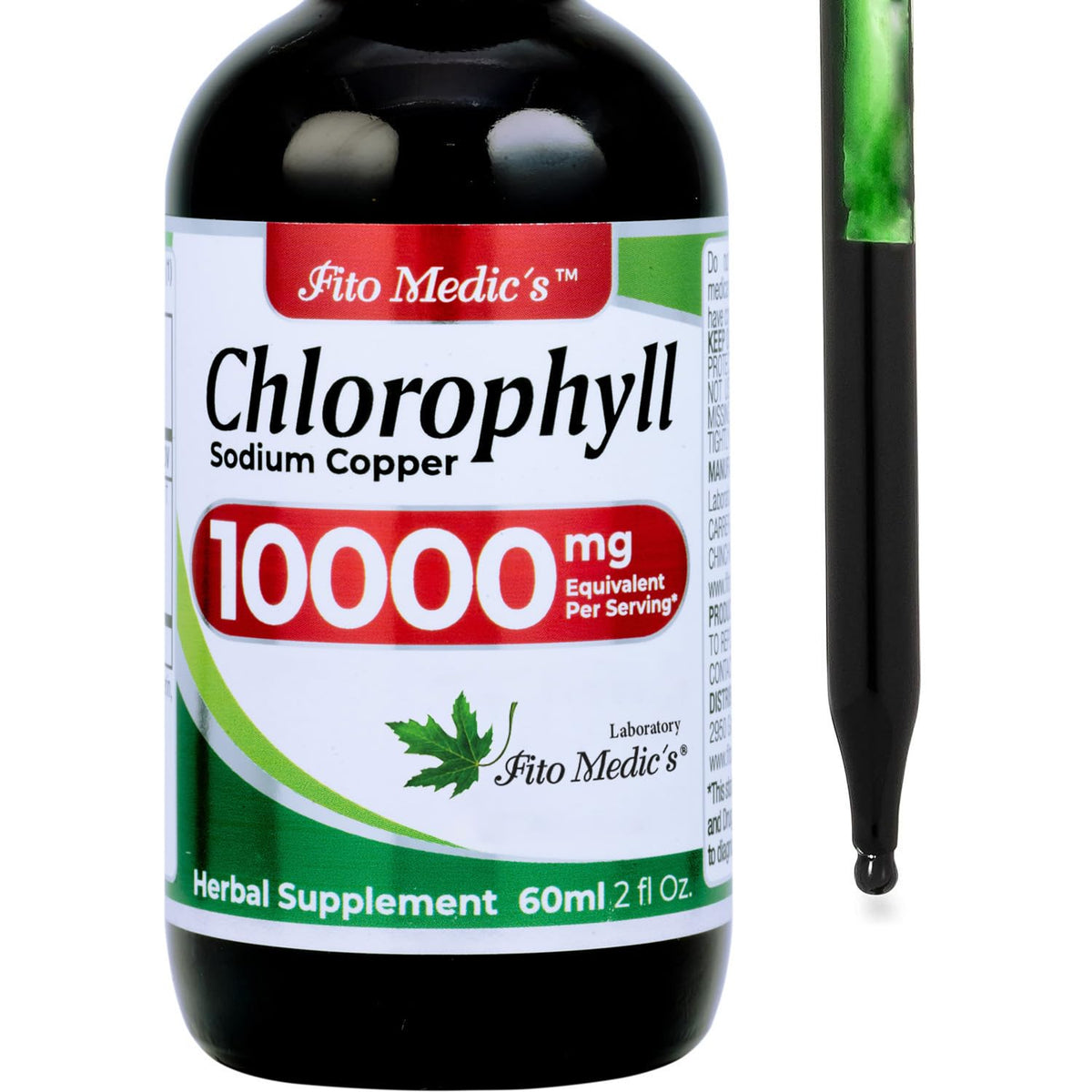 FITO MEDIC'S Lab liquid chlorophyll drops bottle label showing 50 mg 200 to 1 ratio