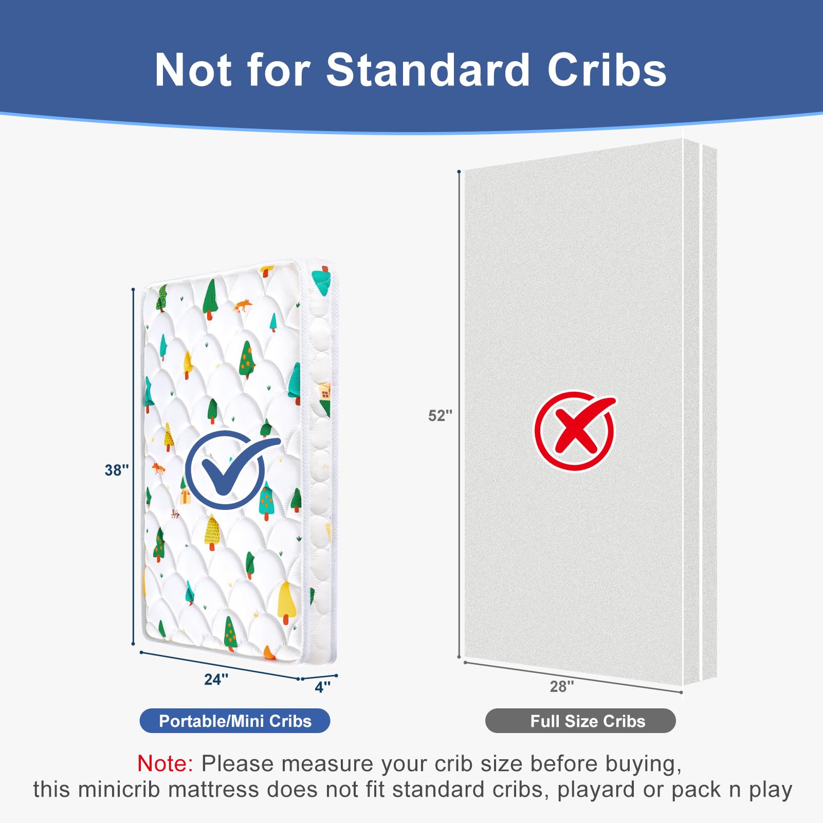 Fits mini and portable cribs 38x24x4