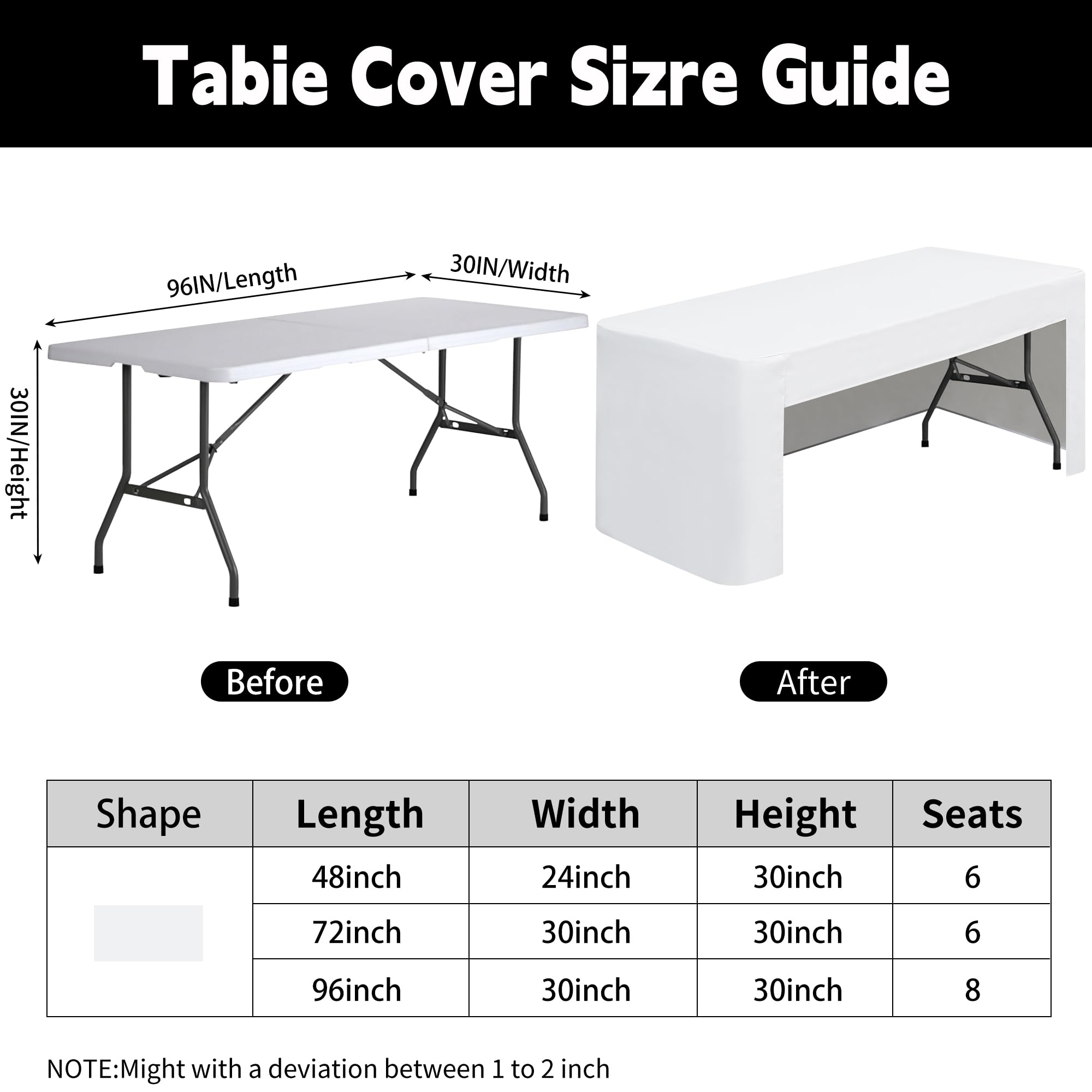 Fitted tablecloth 30x96 inch white for 8ft rectangle folding table