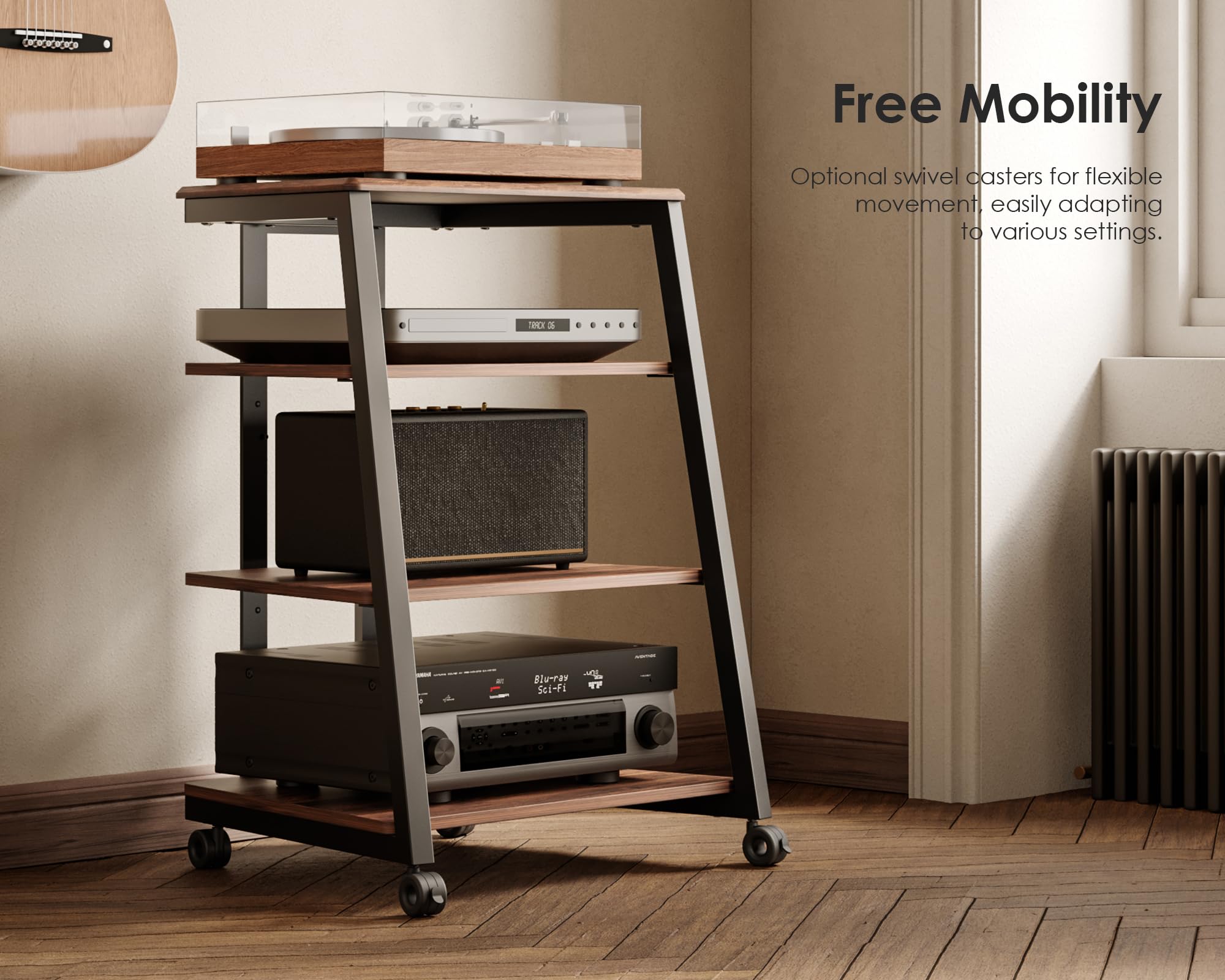 Adjustable laminate shelf height for equipment on FITUEYES stand