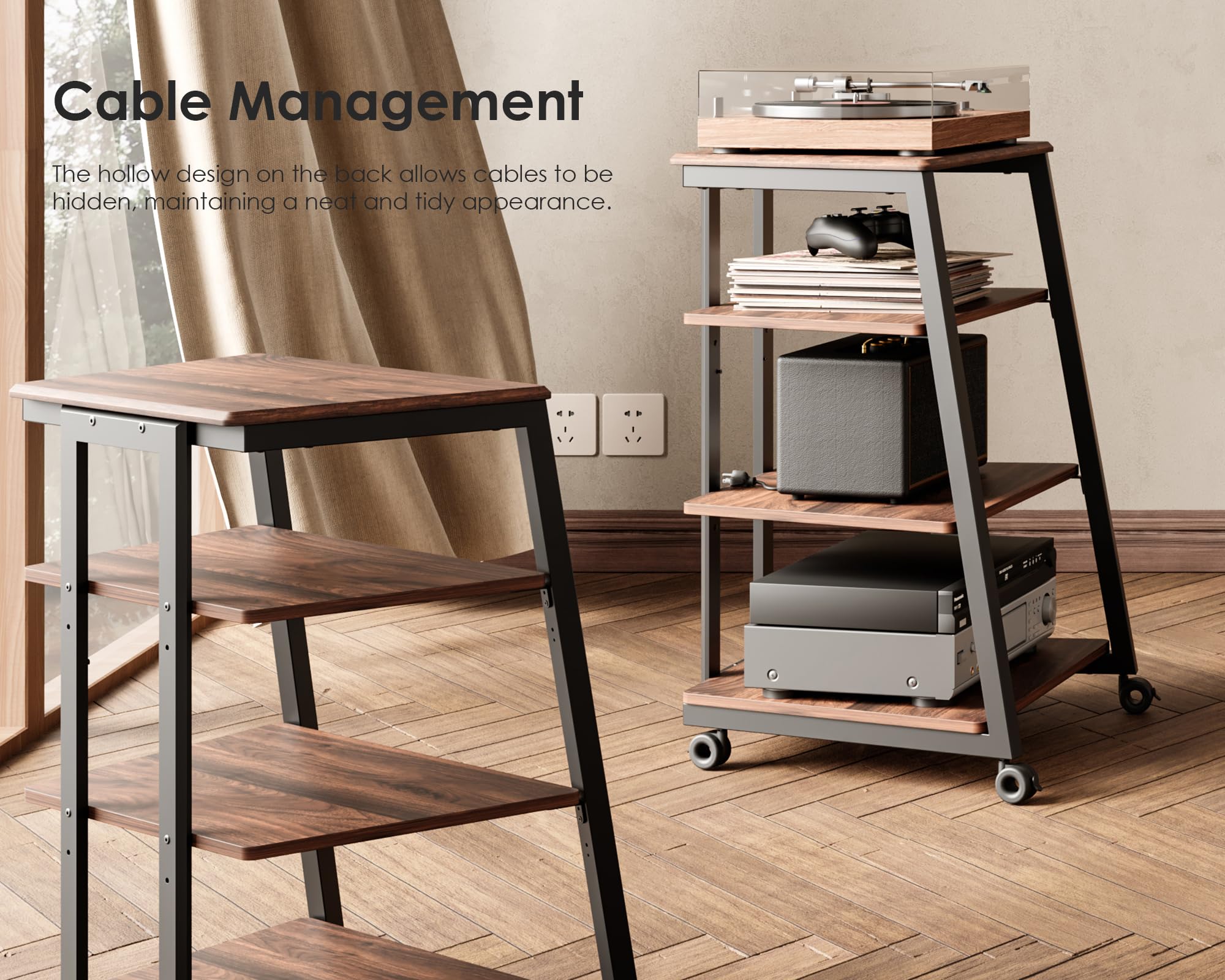 Top shelf supports LCD LED TVs on FITUEYES 4-Tier stand