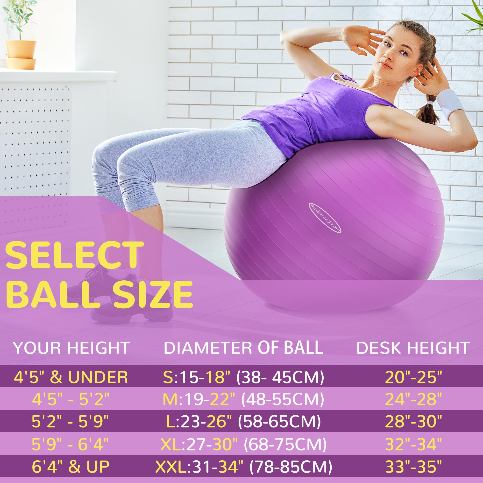 Slip resistant surface for fitness ball by Fitvids 48-55cm M purple