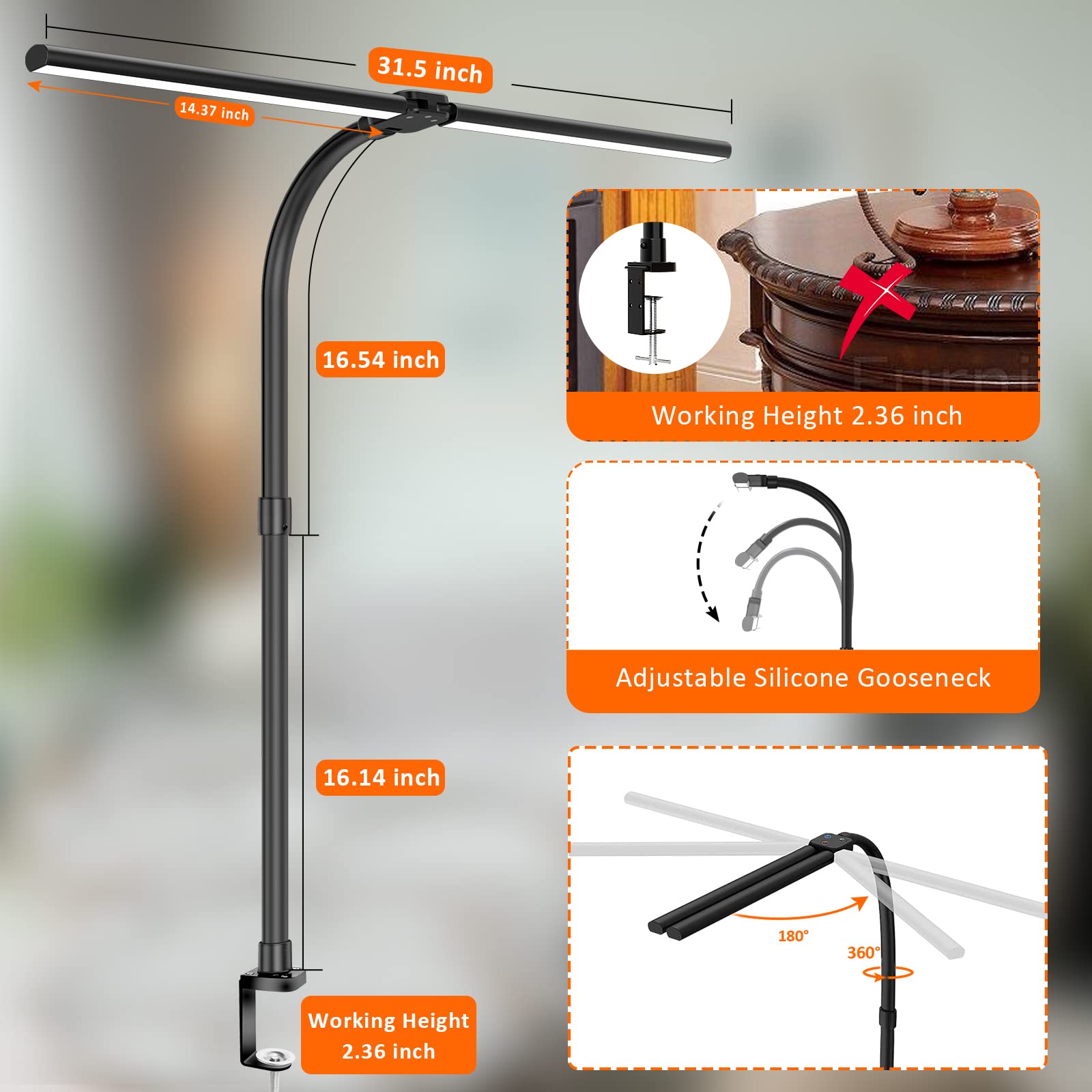 Desk lamp with five color temperatures for adjustable lighting
