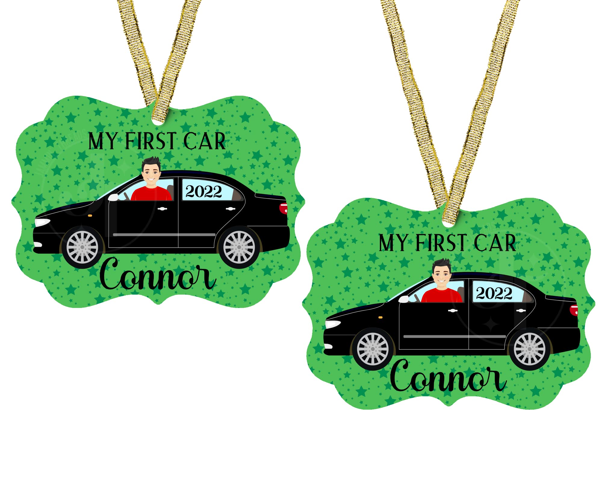 Double-sided aluminum My First Car Ornament with permanent finish