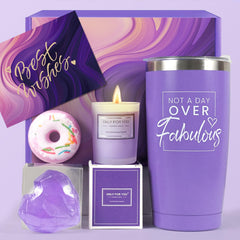 Five piece lavender relaxation gift basket with tumbler and candle
