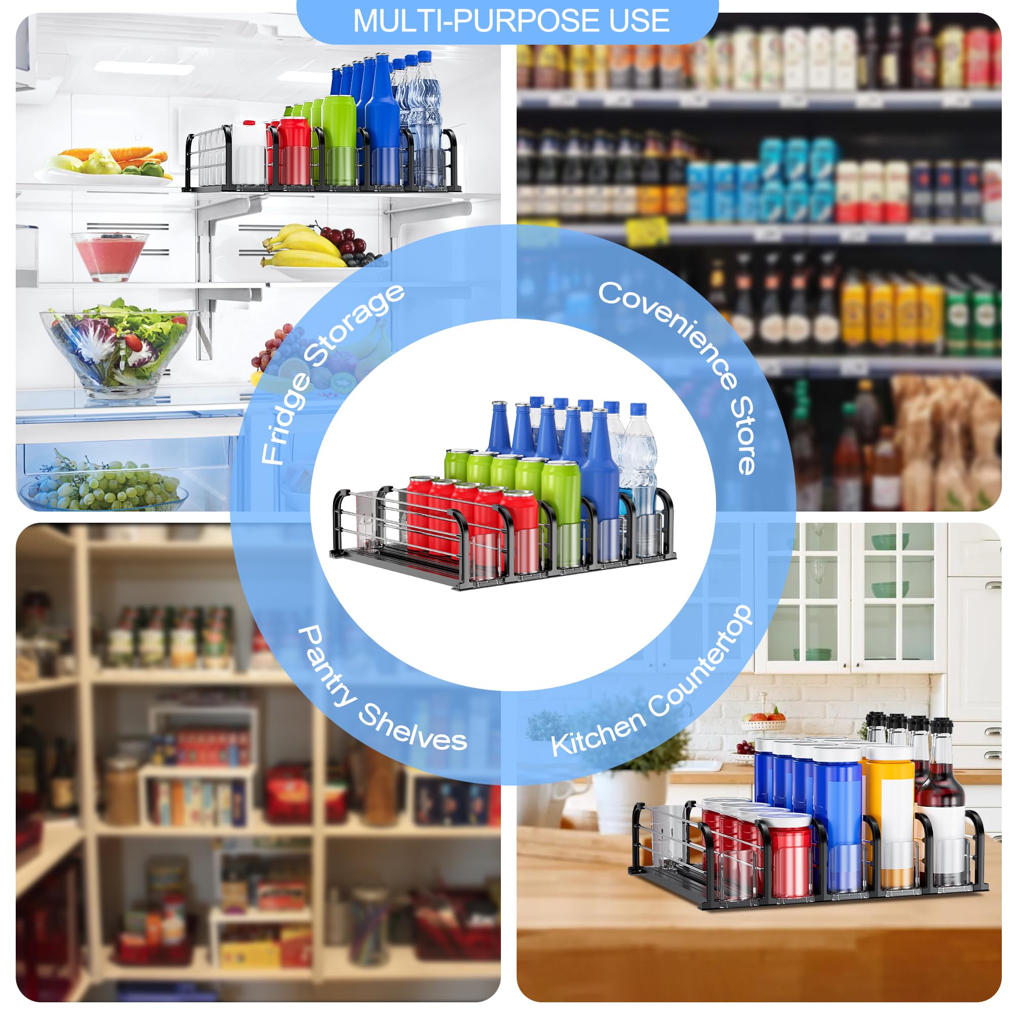 Versatile beverage storage for cans bottles and juice boxes