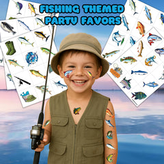 five sheets with 60 unique fishing designs for kids party