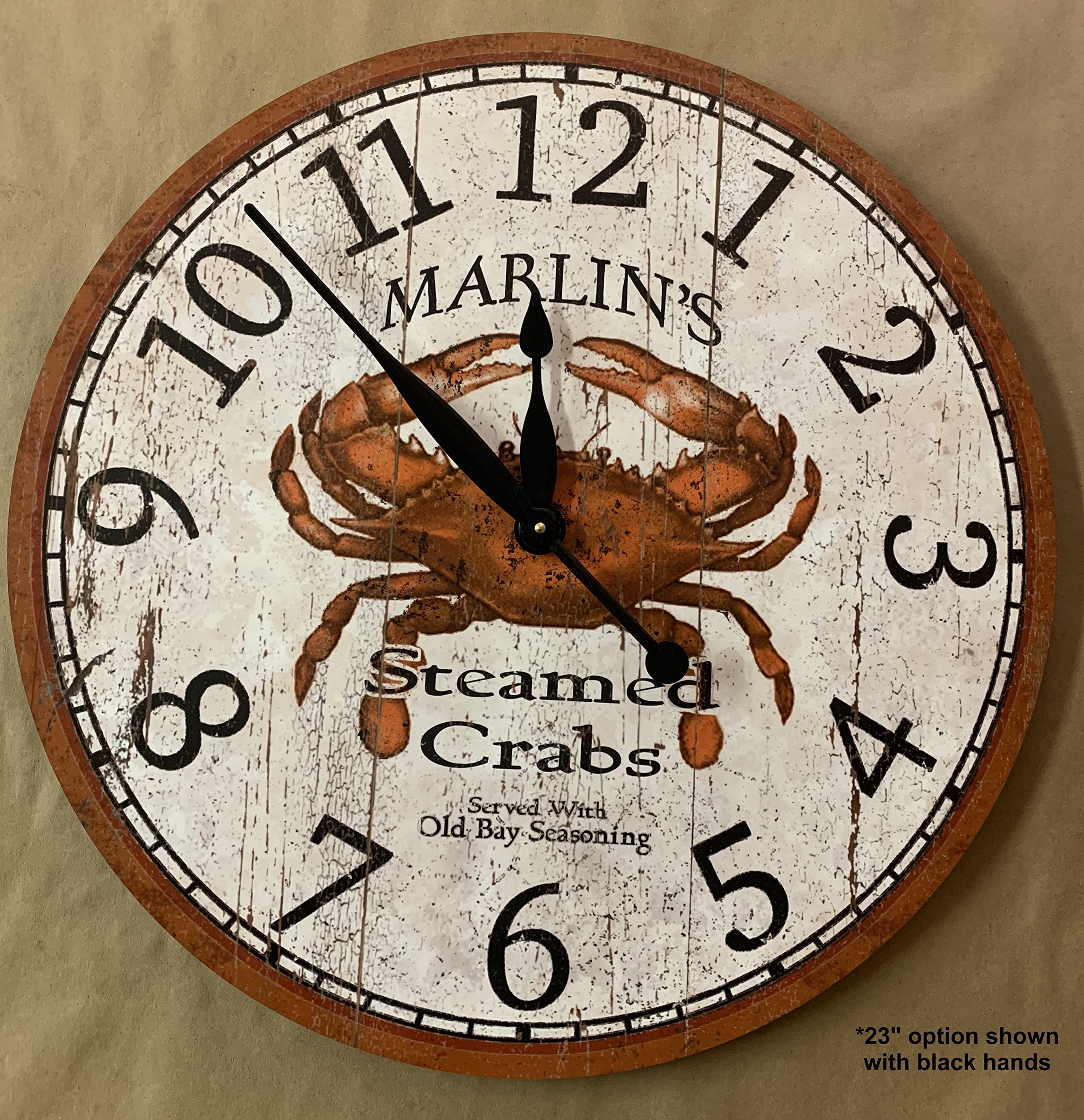 Five size options crab clock displayed
