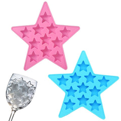 Two star shaped silicone ice trays in blue and pink