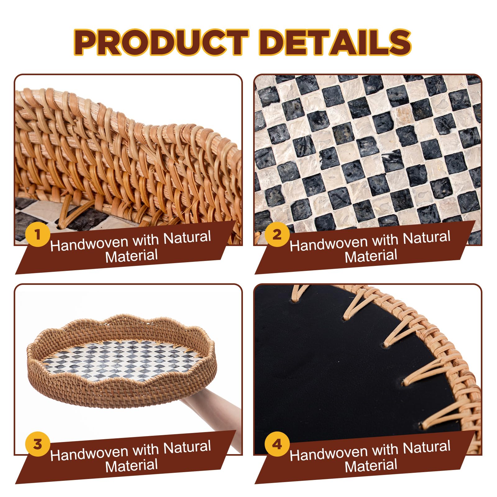 Rattan serving tray with wooden base for coastal decor