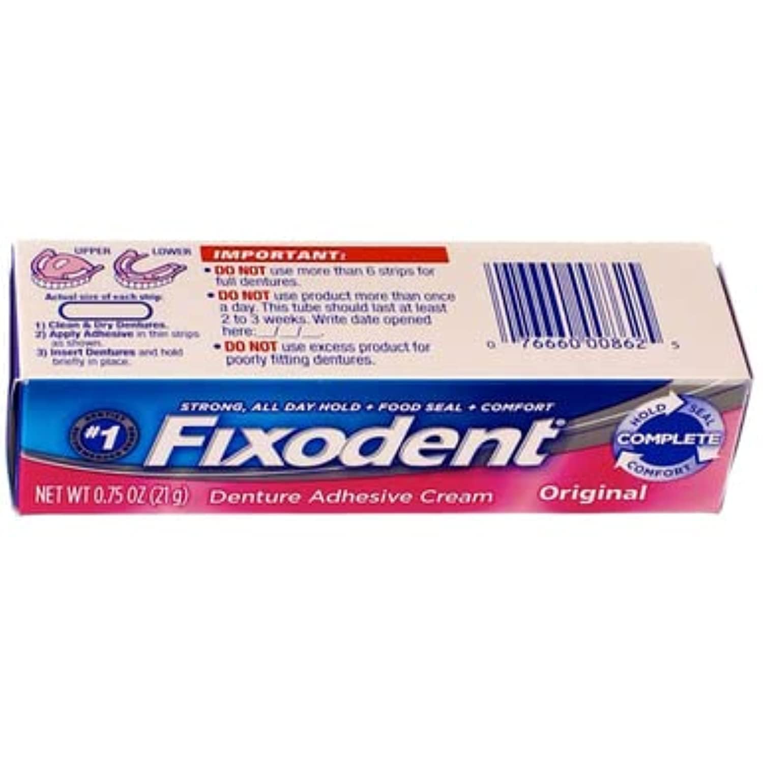Fixodent denture adhesive Original 0.75 oz product box