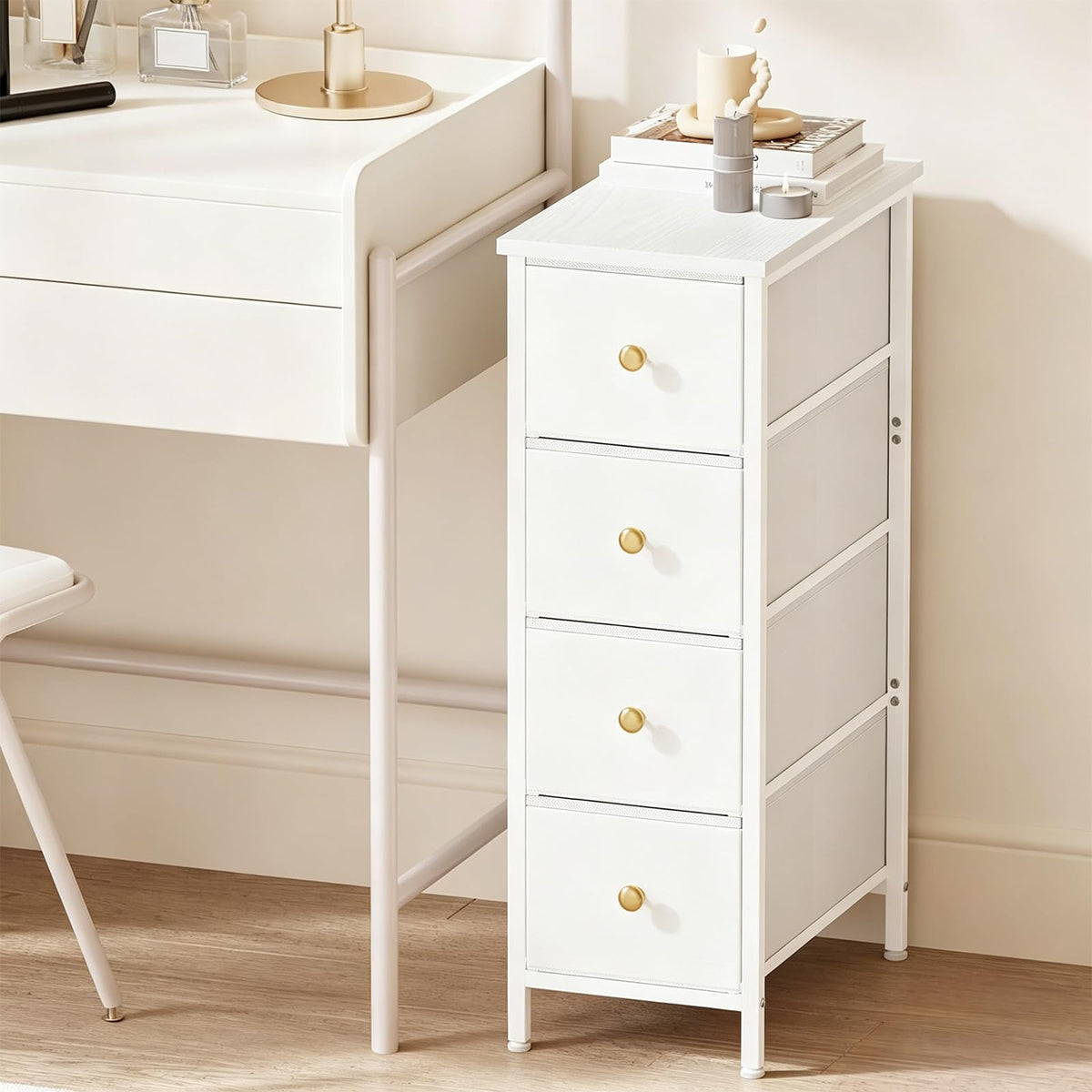 Fixwal narrow storage cabinet white finish, front view