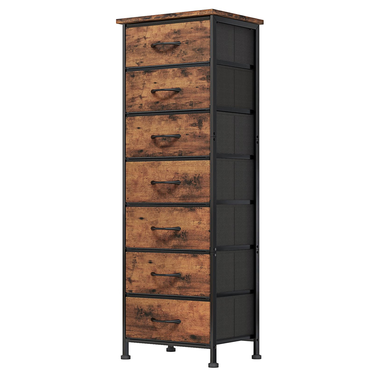Fixwal tall dresser for bedroom with seven fabric drawers and wood grain finish